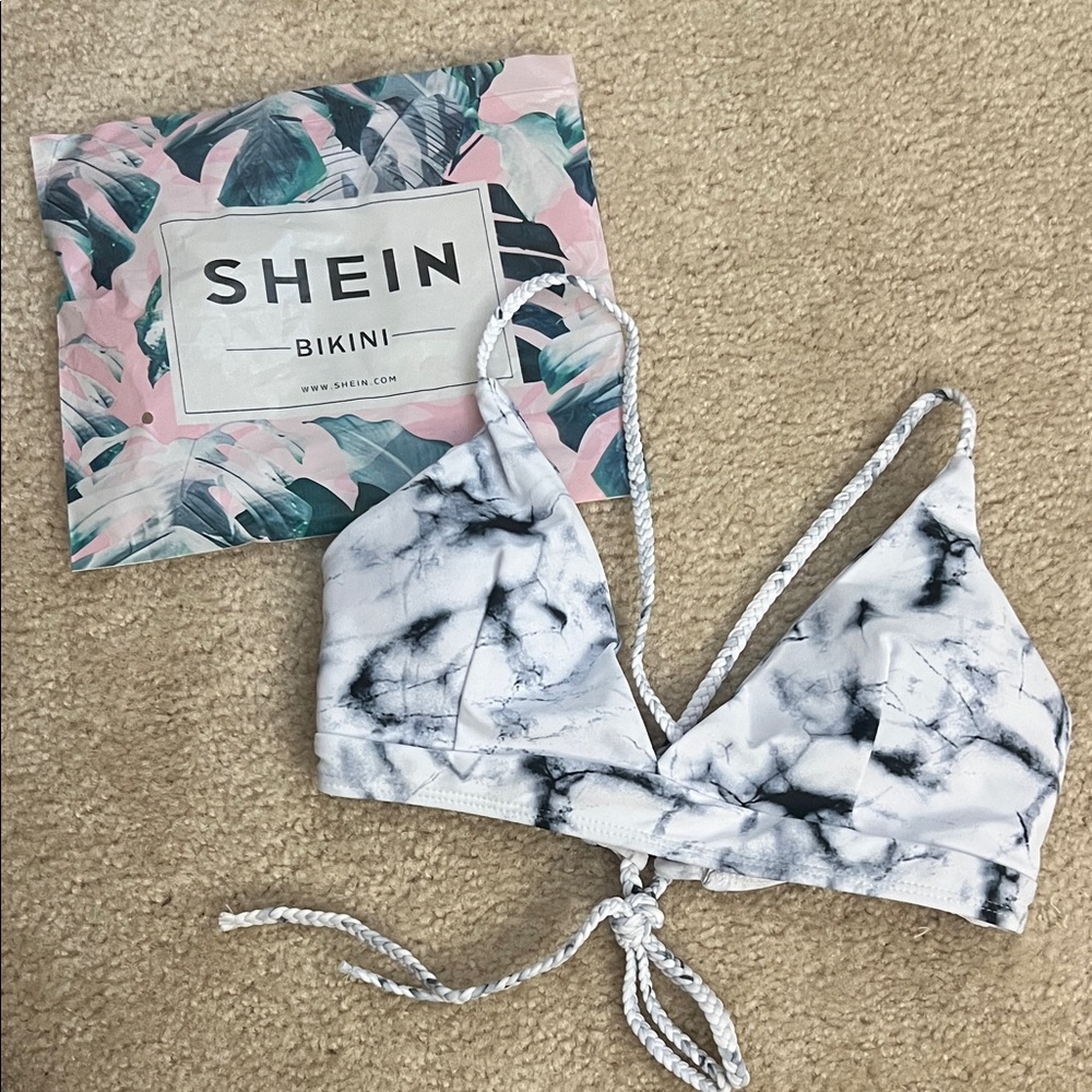 SHEIN Black and White Marble Bikini Top